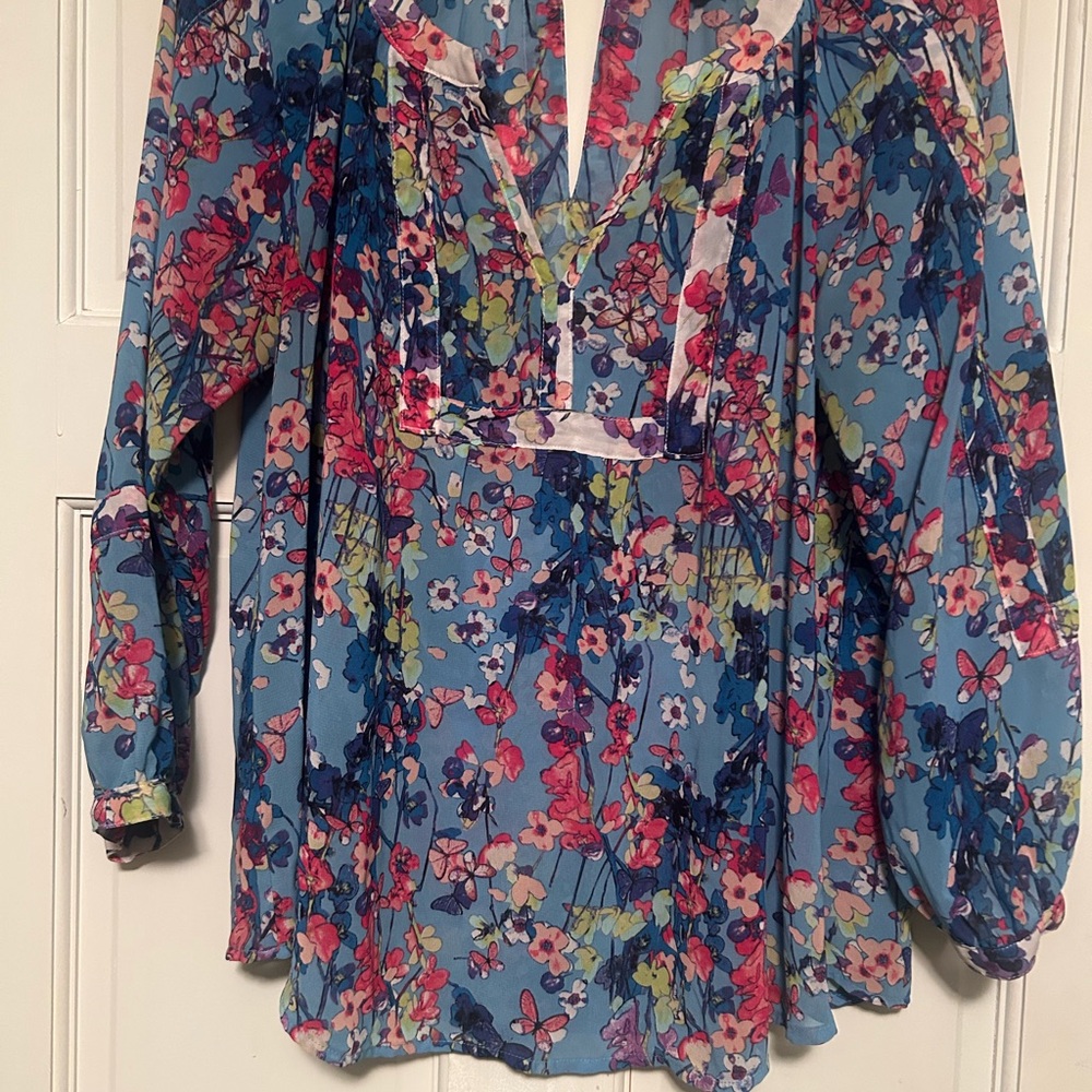 Nicole Miller Blue Ruffled Bib Collar Blouse